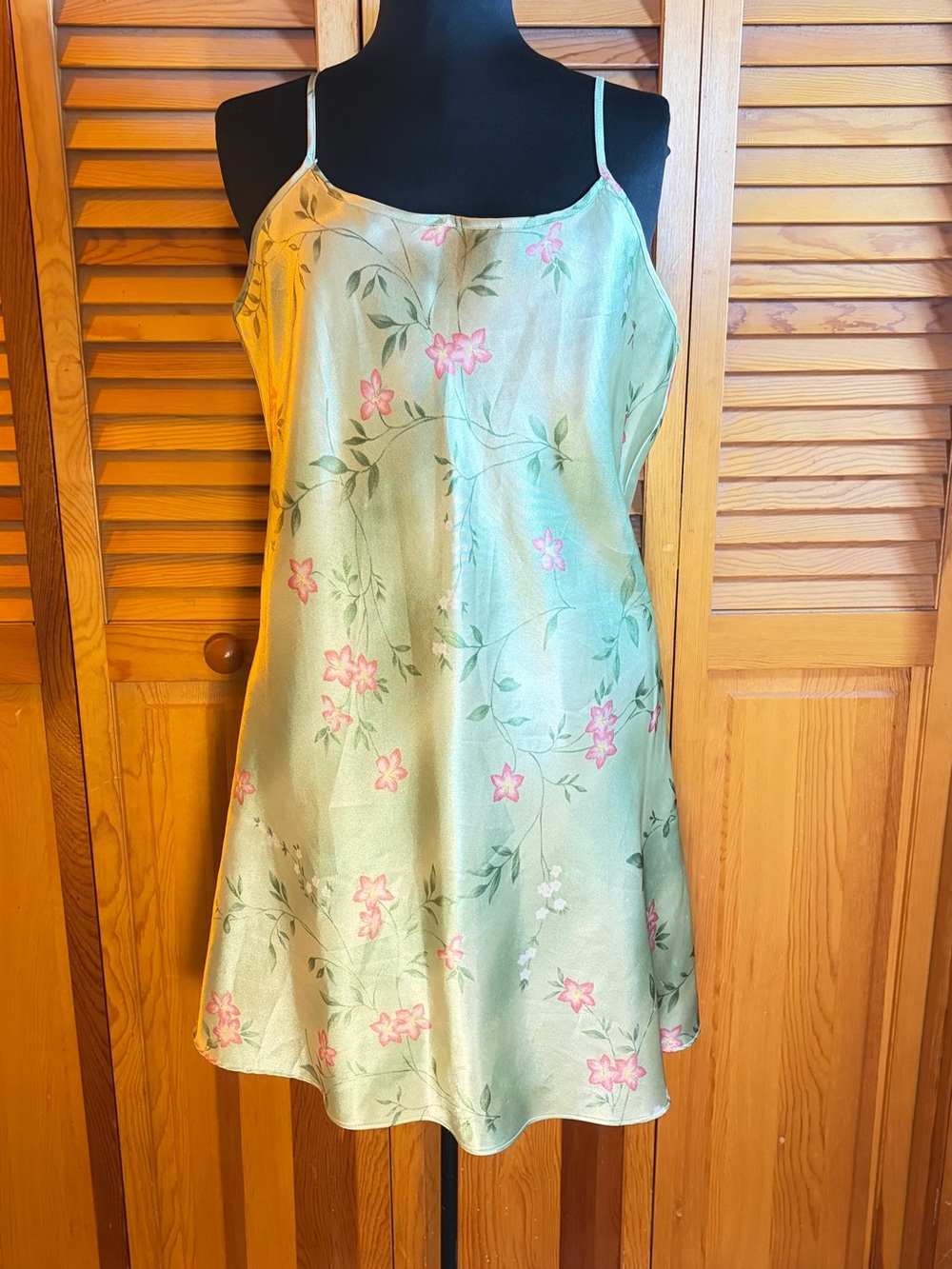 Avon Y2K Slip Dress L Pale Green Floral Satin Spaghetti Strap Fairycore